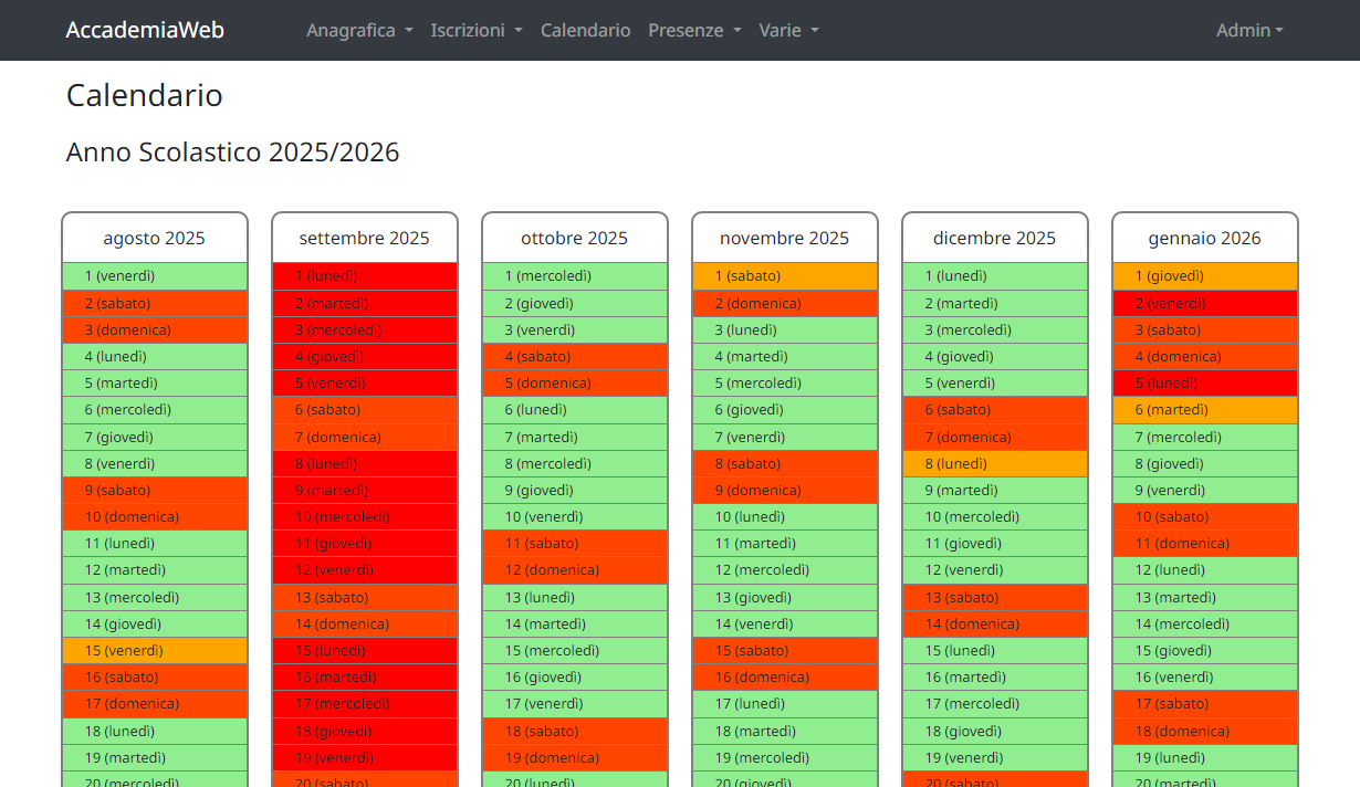 Calendario personalizzabile accademia musicale